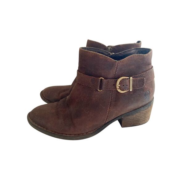 Born Women's Boots Shoes Distressed Brown Leather Zip Buckle Size 9 Bootie - Picture 1 of 8
